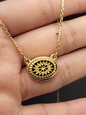 Avon Gold and Black Oval Sunburst Pendant Necklace - Women Jewelry NEW